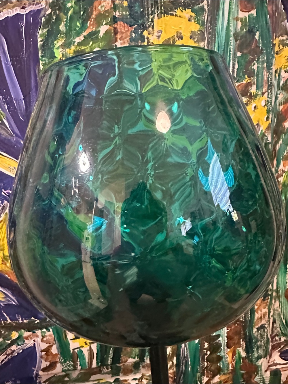 Peacock Teal Vintage Empoli Italian Brandy Snifter/Vase - Picture 8 of 9
